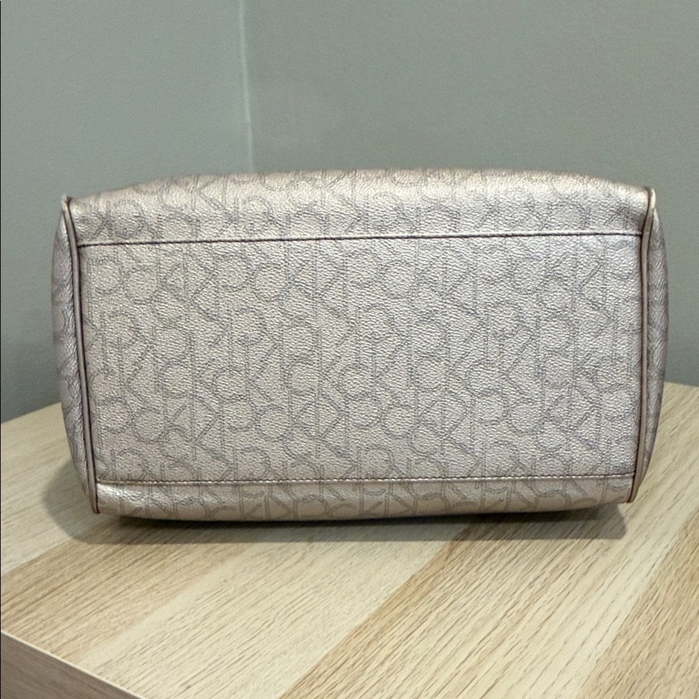 Calvin Klein Metallic Taupe Leather Satchel with Shoulder Strap/ Excellent - Picture 7 of 16